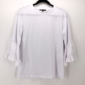 Kobi Halperin White Cotton 3/4 Ruffled Bell Sleeve Blouse. Size Small.